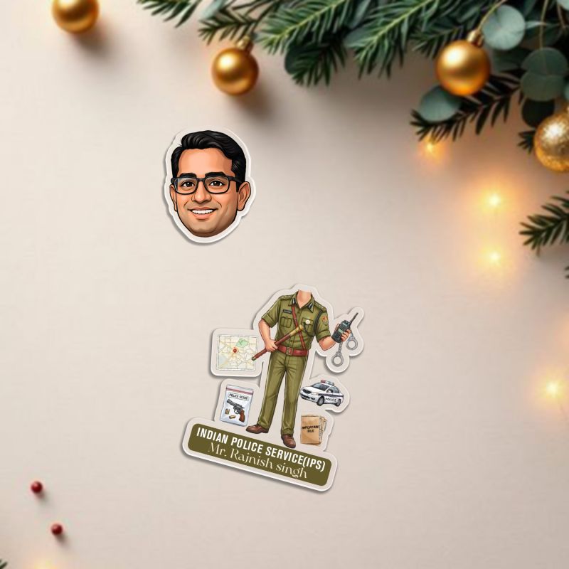 Personalized Indian Police Service Caricature for Car Dashboard Gift for Police Officers, IPS Aspirants Retirement or Birthday Gift for IPS Officer Solar Powered Moving Head